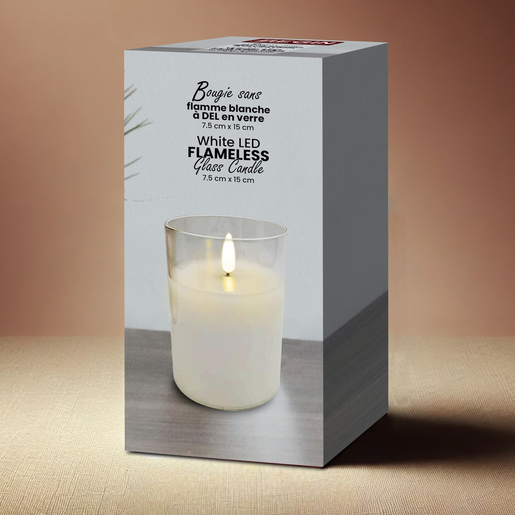 Bougie sans flamme en verre transparent