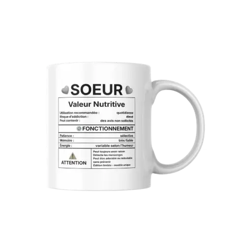 [3911950813] Mug blanc 8,8 x 8,7 « Sœur »